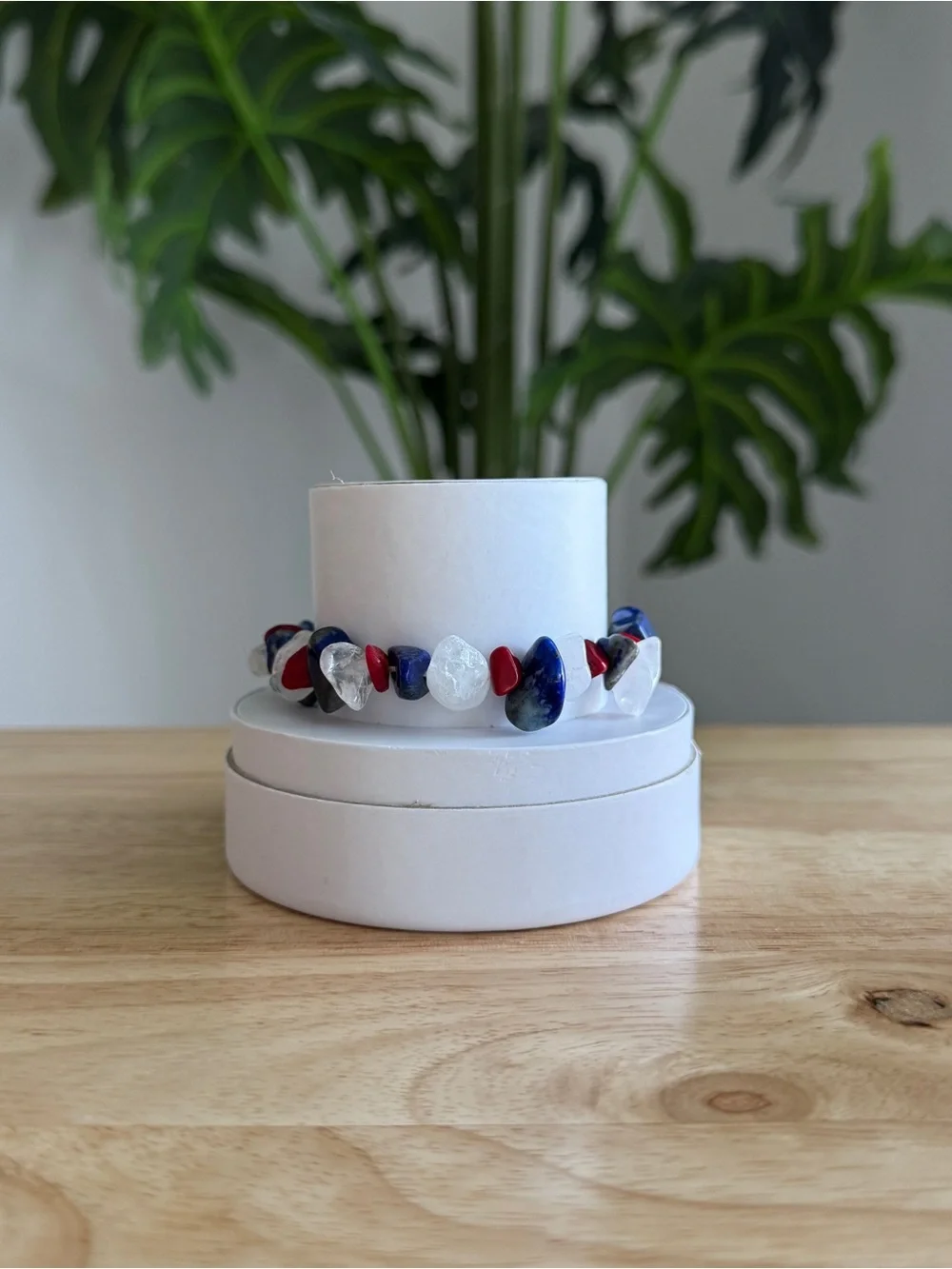 Red White & Blue Natural Stone Chip Stretch Bracelet Patriotic | Ryze Party